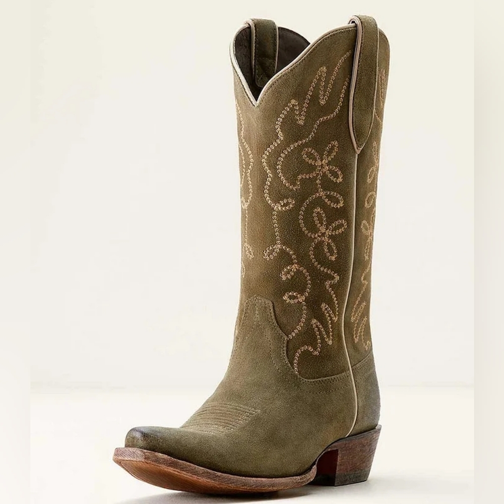 ARIAT Olive Suede Cowboy Boots Size 9.5 Jukebox X Toe - Picture 6 of 14
